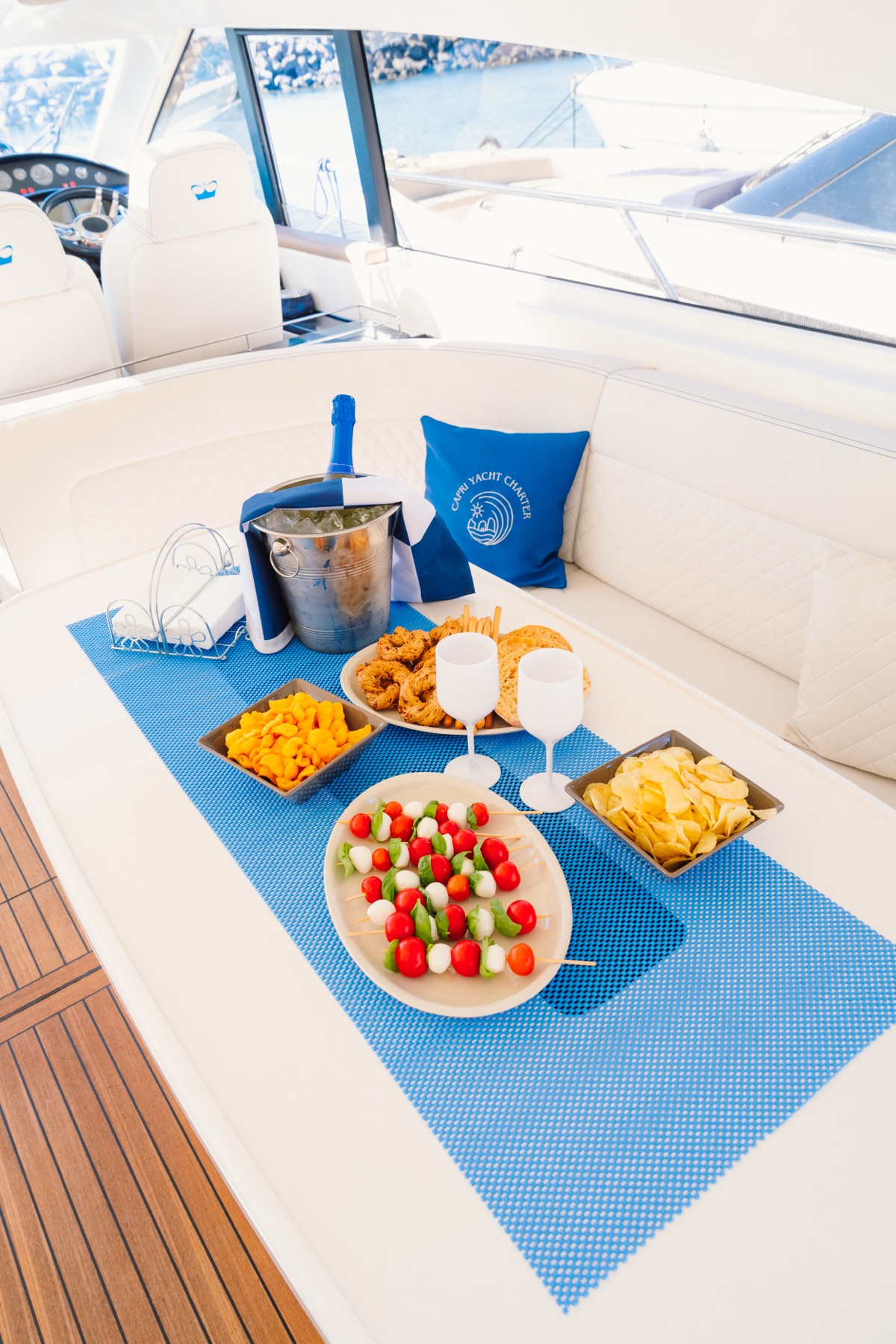 Aperitivo on board with Capri Yacht Charter cushion