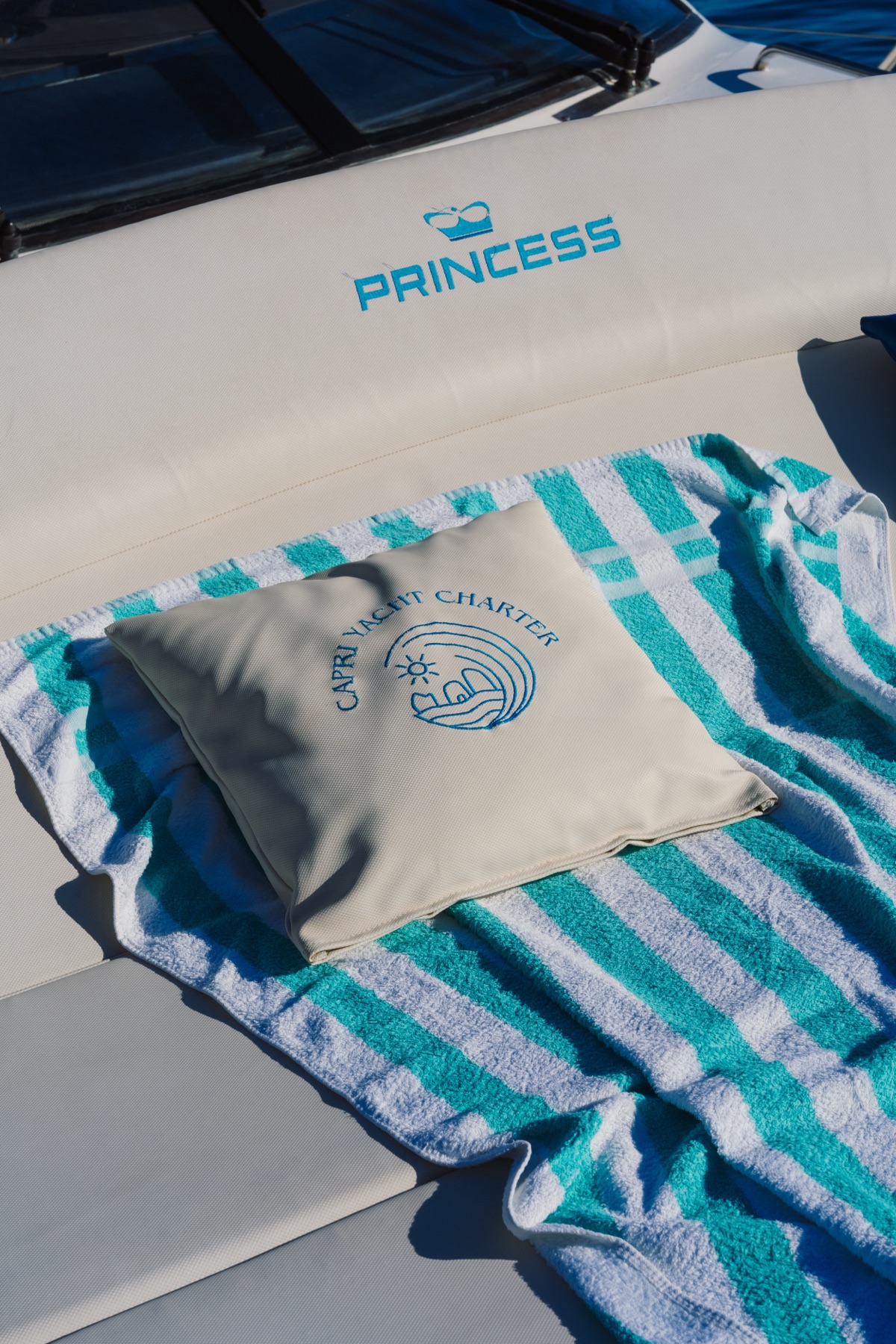 Capri Yacht Charter towel and cushion detail